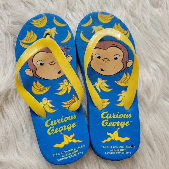 Curious George Flip Flops Blue Yellow Sandals